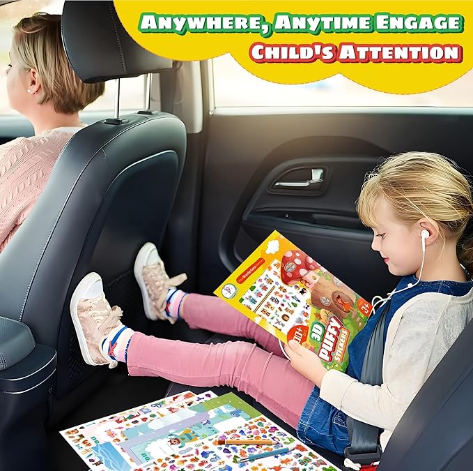 3D Puffy Stickers for Kids, 16 Diffrent Sheets Over 800, 4 DIY Scene Cards of Fairy Princess Unicorn Dinosaur Animal, Coloured 3D Stickers for Toddlers Teachers as Reward, Craft Scrapbooking