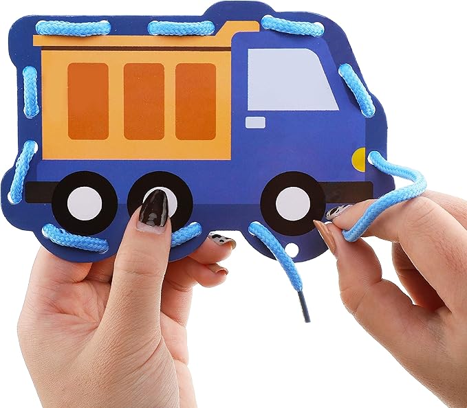 Zonon 8 Pieces Kids Lacing Cards Sewing Cards in 8 Patterns Lacing Games for Developing Imagination Education Supplies Children Sewing Game Favors (Transportation Style)
