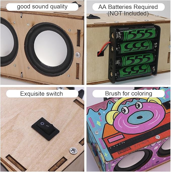DIY STEM Projects Educational Exploration Speaker Box Kit Build Personalized Wood Case Speaker Set Science Electronics Experiment Kit Learning STEM Gifts for Teens and Adults
