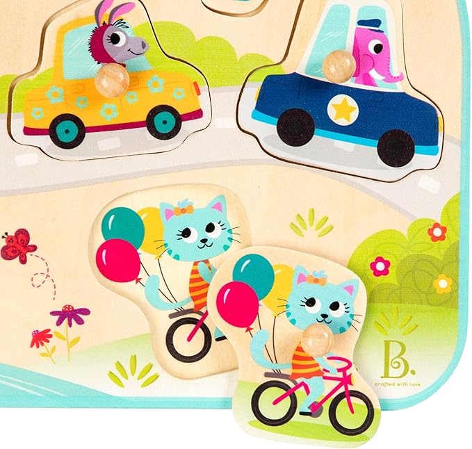 B. Toys- 4 Wooden Peg Puzzles- Dinosaurs, Sea Animals, Vehicles, Farm – Puzzles for Toddlers, Kids – 18 Months +