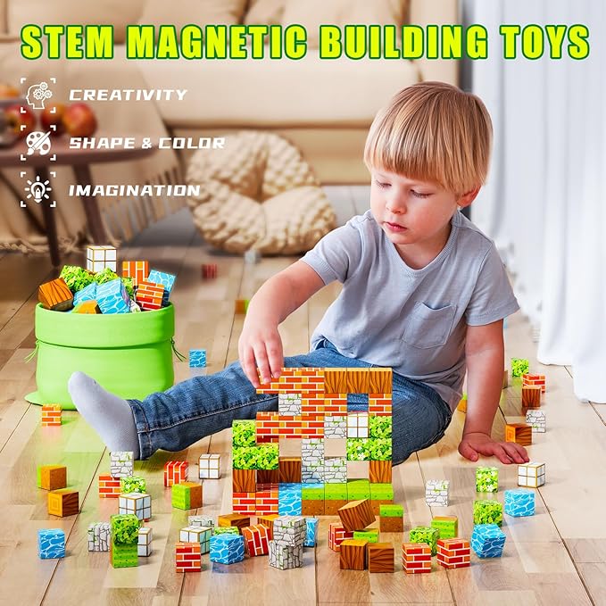 120PCS Magnetic Blocks - Build Magnet World Edition, Magnetic Blocks for Kids Ages 3-5, 4-8, 8-12, Magnetic Toys for Boys & Girls, STEM Montessori Sensory Toys for Toddlers Gifts for 3+ Years Old