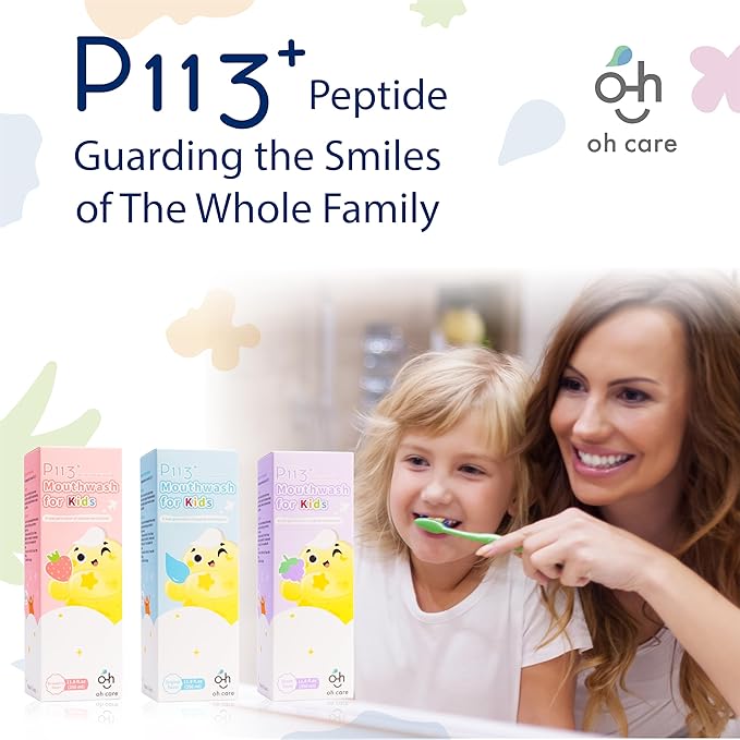 Mouthwash for Kids, Alcohol Fluoride Free New Generation P113+ Peptide Anti Cavity Mouth Rinse, 11.08 fl oz (Strawberry)