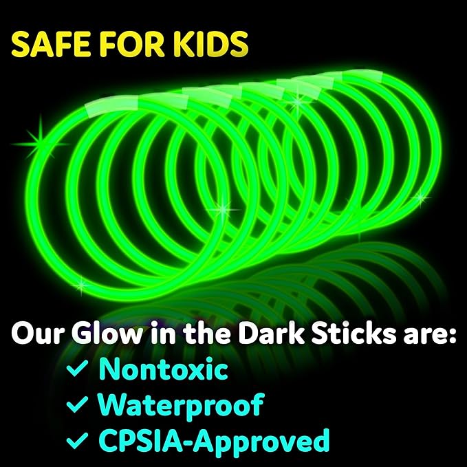 PartySticks Green Glow Sticks Party Supplies 100pk - 8 Inch Glow in the Dark Light Up Sticks Party Favors, Glow Party Decorations, Neon Party Glow Necklaces and Glow Bracelets with Connectors