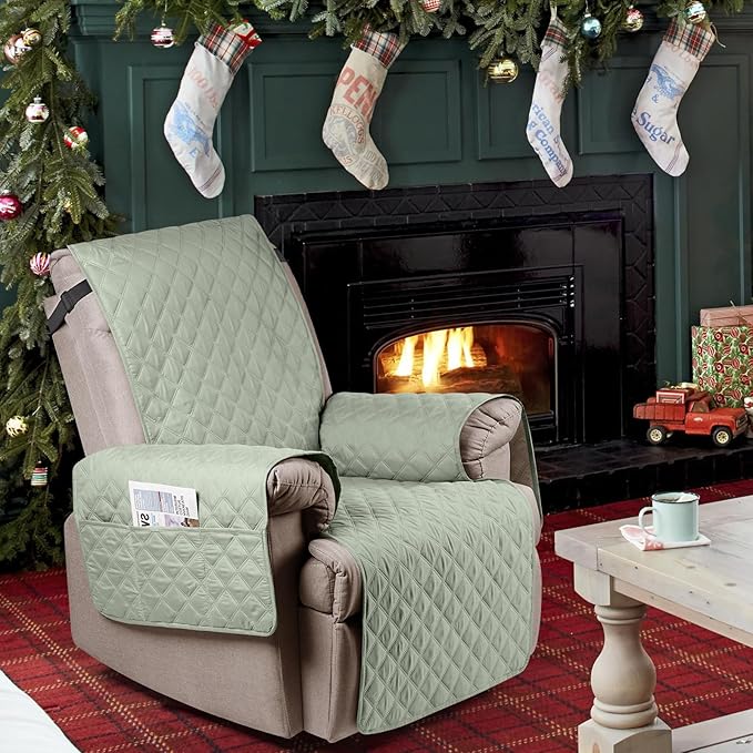 Ruaozz 100% Waterproof Recliner Chair Cover Non-Slip Reclining Cover for Recliner Chair Washable Chair Seat Cover with Elastic Straps for Kids, Dogs, Pets (Sage Green, 23'')