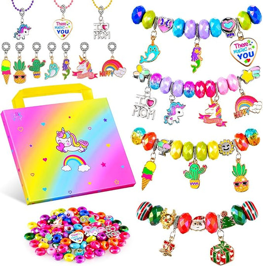 BDBKYWY Girls Charm Bracelet Making Kit - Kids Unicorn Jewelry Supplies Make Set DIY Art Craft Set Birthday Gifts for 3 4 5 6 7 8 Year Old Girl Toys Age 6-8
