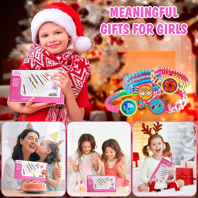 M SANMERSEN 2 in 1 Friendship Bracelet Making Kit for Girls, Arts and Crafts for Kids Ages 8-12, Birthday Gifts Ideas for Girl 8 9 10 11 12 Year Old, Bracelet DIY, Kids Bracelets String Maker Toys