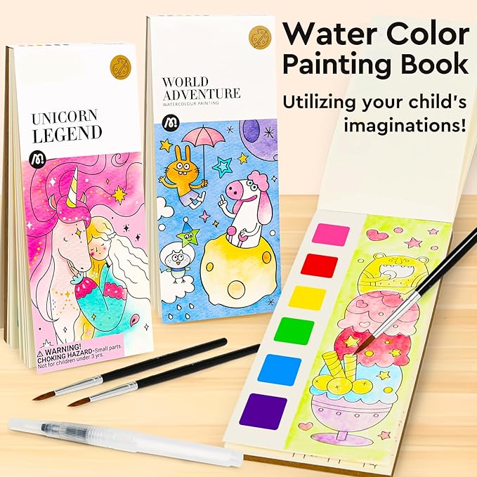 Watercolor Coloring Books for Kids Ages 4-6,8-12,Travel Pocket Water Color Paint Set for Toddlers Party Birthday Thank You Exchange Gift Art and Craft for Boys Girls Ages 3 4 5 6 7 8