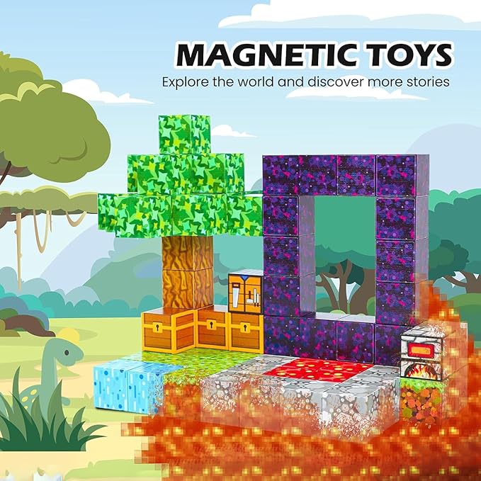 Kid Odyssey Magnetic Blocks - Mine Magnet Portal World Set, Magnetic Tiles Building Toys for Boys & Girl, Magnetic Montessori Toys Gifts for 3+ Years Kids