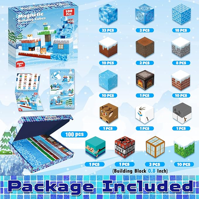 Magnetic Blocks - 100PCS Magnetic Blocks Build Frozen Castle - Magnetic Toys for Montessori Toddler Christmas Birthday Gifts - STEM Sensory Toys for 3 4 5 6 7 8 9 10 Year Old Girls