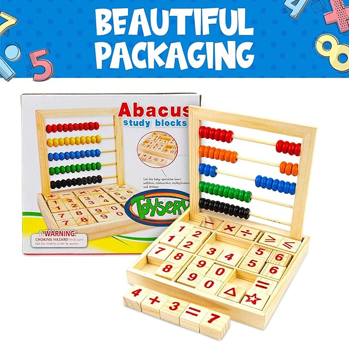 Toysery Abacus for Kids Math Counters, Wooden Educational Counting Toy, Toddler Blocks Kindergarten Toys, Toddler Blocks Wooden Toys, 50 Beads and 30 Blocks, Wooden Blocks for Toddlers 1-3 Large