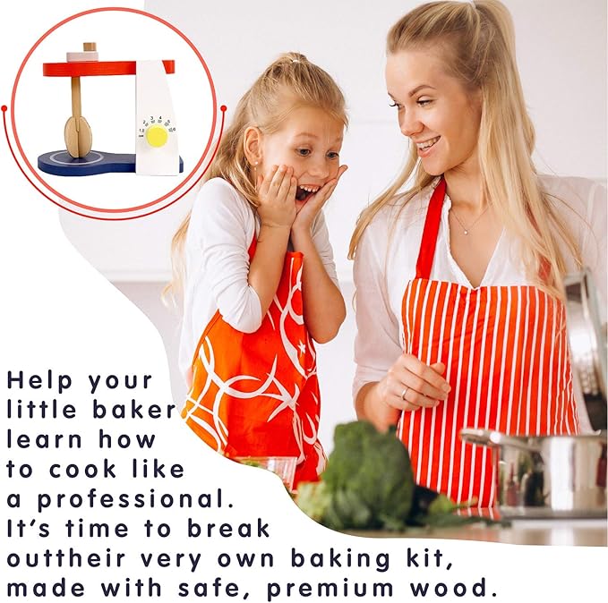 Leo & Friends Wooden Mixer Set - Make-A-Cake Kids Mixer Toy (9 Pcs) - Play Kitchen Accessories for Kids Ages 3 Years and Older - Perfect Birthdays Holidays