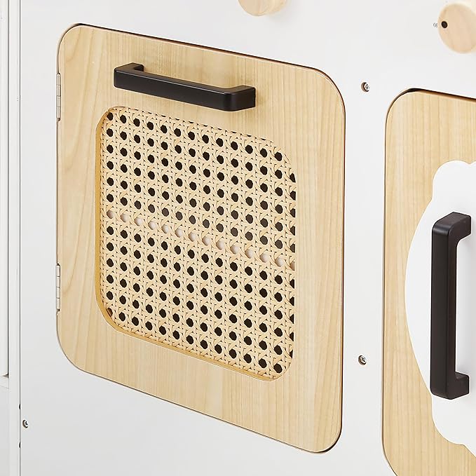 Teamson Kids Little Chef Morocco Play Kitchen with Chalkboard, Ice Dispenser, and 11pc. Accessory Set, White/Natural