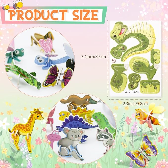 100Pcs 3D Cartoon Puzzle Educational Themed 3D Jigsaw Puzzles for Kids Toys DIY Kits Toys Art Crafts for Ages 4-10 Boys and Girls Birthday Present Gift