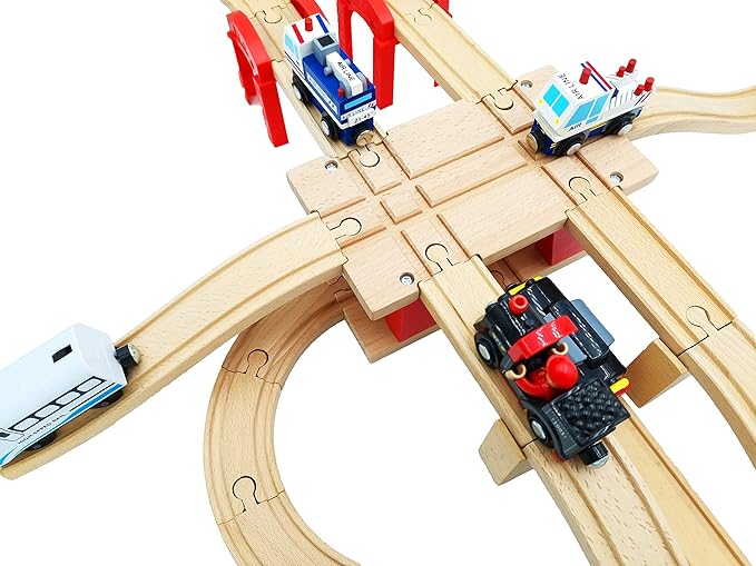Wooden Train Tracks Accessories Wood Train Tunnel for Railroad Tracks, 2-Level Overpass fits for All Railway Tracks System