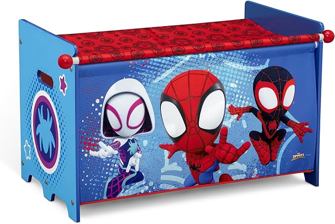 Delta Children - Marvel Spidey and His Amazing Friends 4-Piece Toddler Room-in-a-Box Set – Includes Sleep and Play Toddler Bed, Table, 1 Chair and Toy Box, Blue/Red