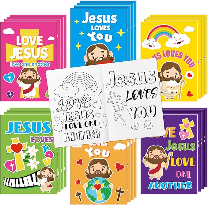 24Pcs Jesus Loves You Coloring Books - Religious Bible DIY Color-in Pages Booklet Bulk Drawing Holiday Christian Activity Supplies for Sunday School Classroom Rewards Artwork Gift for Kids