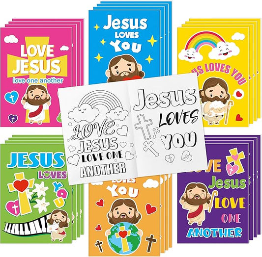 24Pcs Jesus Loves You Coloring Books - Religious Bible DIY Color-in Pages Booklet Bulk Drawing Holiday Christian Activity Supplies for Sunday School Classroom Rewards Artwork Gift for Kids