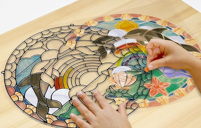 Melissa & Doug Stained Glass Dolphin Art Kit, Arts and Crafts for Kids Age 5+, Kids Craft Kits, Kids Activity Window Art, Sticker Art, Animal Stickers, Mess Free Activity