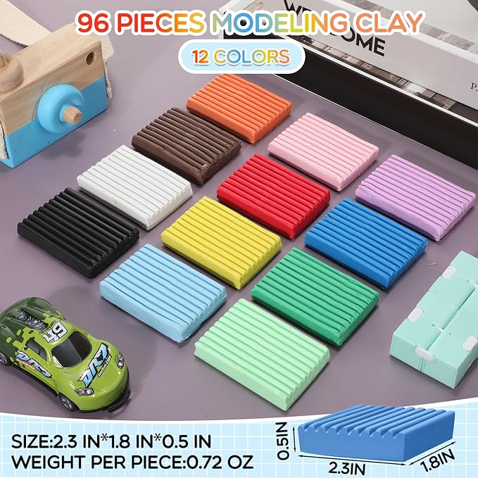 Syhood 96 Pieces Non Drying Modeling Clay 10.6lbs Modeling Clay Gift Set 1.76 Ounce Each for Kids Classroom Arts and Crafts Projects Play Kit(12 Colors)