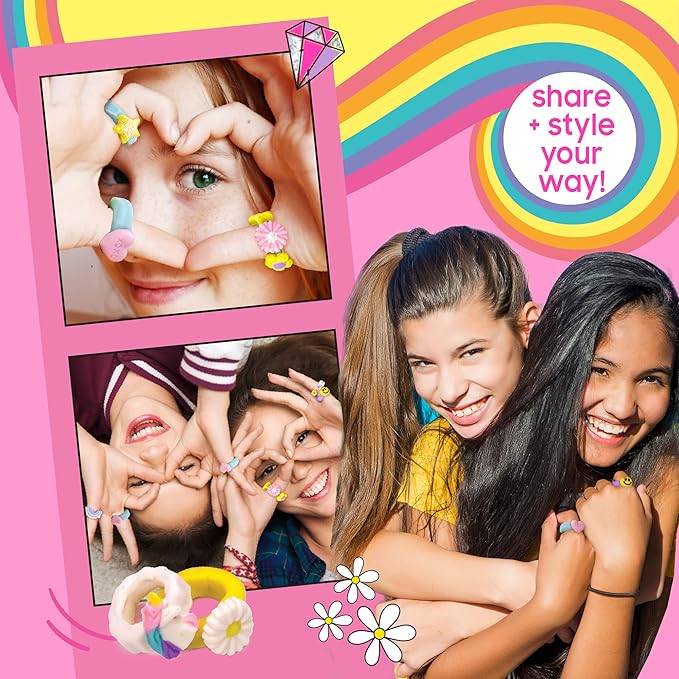 Just My Style Chunky Rings Clay Ring Maker, Make Your Own Clay Jewelry, Great for Birthday Parties, Play Dates, Sleepover Activity, Perfect for Jewelry Lovers Ages 6, 7, 8, 9, Multi