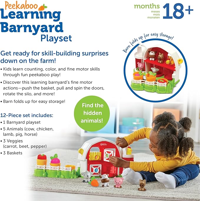 Learning Resources Peekaboo Learning Barnyard Playset, Toddler Learning Toys, Preschool Learning Activities for Boys and Girls, Easter Toys for Kids, Ages 18+ Months