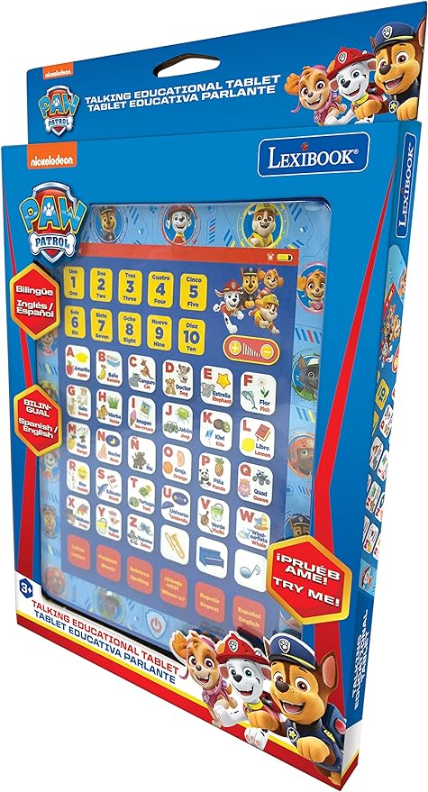 LEXiBOOK, Paw Patrol, Educational Bilingual English/Spanish Interactive Learning Tablet, Toy to Learn Alphabet, Letters, Numbers, Words, Spelling and Music, Blue, JCPAD002PAi2