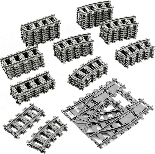 Classic City Train Tracks, 54 Pieces Railroad Track with 32 Curved, 20 Straight and 2 Switch Train Tracks, Train Expansion Accessories Compatible with All Major Train Tracks
