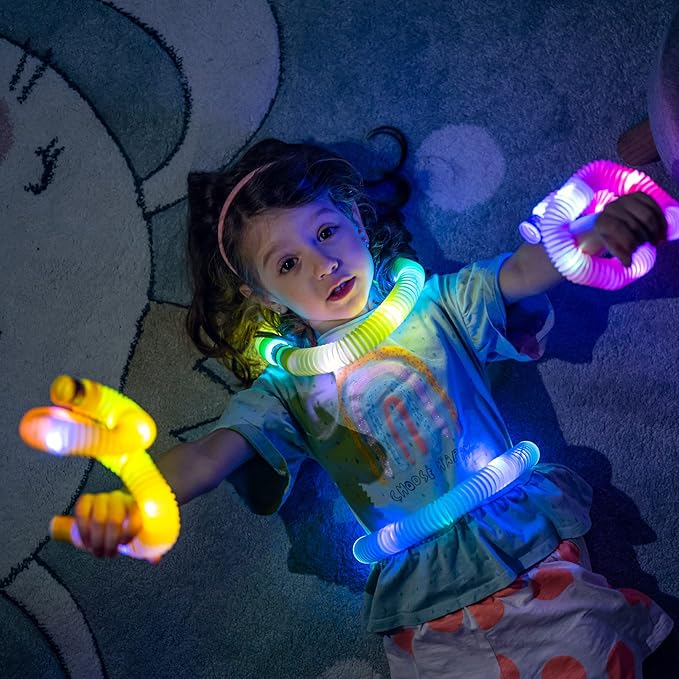 nutty toys Light Up Pop Tubes - Sensory Toys - Glow Sticks for Kids, Fine Motor Skills Toddler Fidget, Top ADHD & Autism 2025, Best Preschool Gifts Idea, Unique Boy & Girl Valentines Day Presents