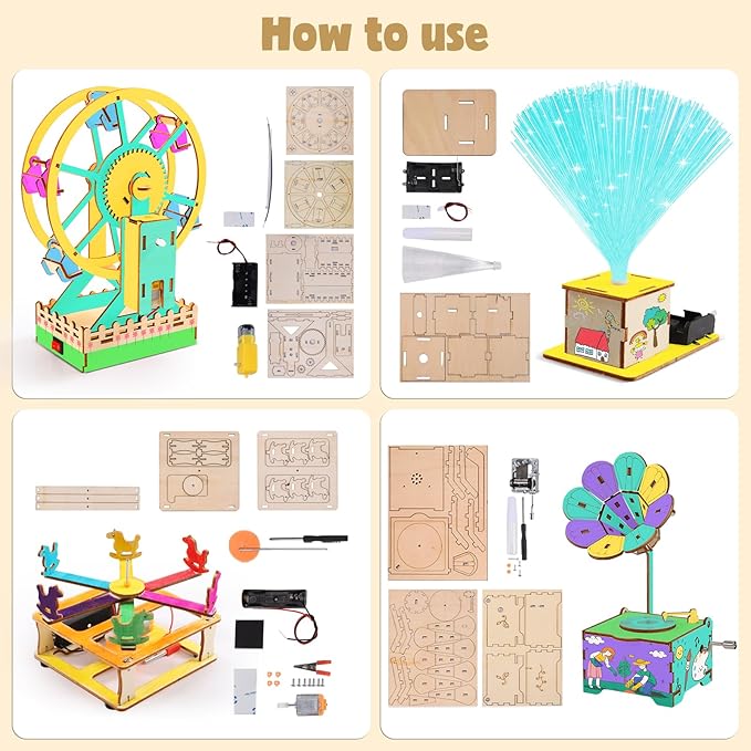 STEM Science Kit for Kids Ages 8-12, Wood DIY Craft Building Kits for Boys Girls 7-11, Science Experiment Projects for Engineering Model Kit, 3D Wooden Puzzle Toys for 9 10 12 14 Years Old
