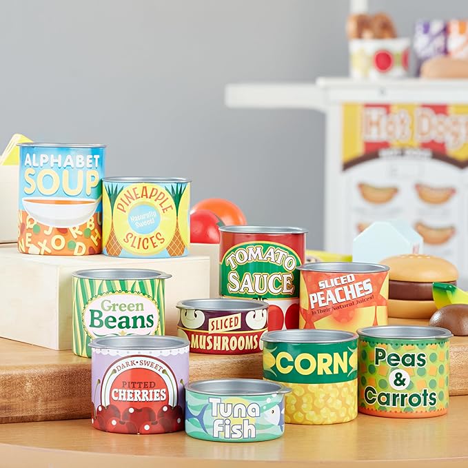Melissa & Doug Let's Play House! Grocery Cans Play Food Kitchen Accessory ,3+ years- 10 Stackable Cans With Removable Lids