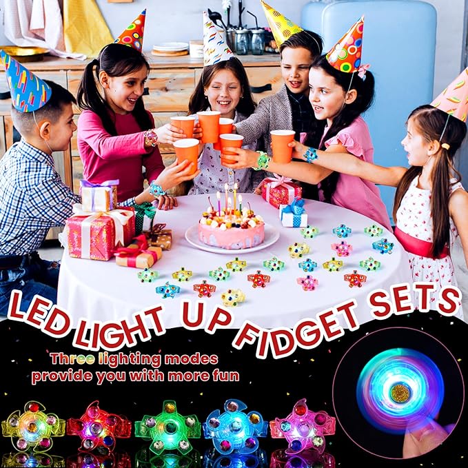 SCIONE 8 Pack LED Light Up Fidget Spinner Bracelets, Glow in The Dark Party Supplies Halloween Party Favors for Kids 4-8 8-12, Birthday Goodie Bags Stuffers, Treasure Box Toys for Classroom