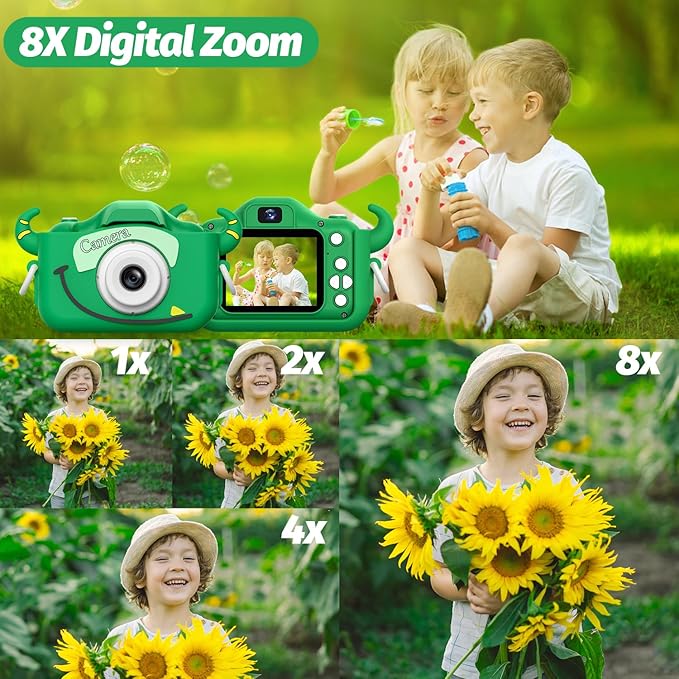 Goopow Kids Camera Toys for 3-8 Year Old Girls Boys,Children Digital Video Camcorder Camera with Cartoon Soft Cover, Best Chritmas Birthday Festival Gift for Kids - 32G SD Card Included (Green-NJ)