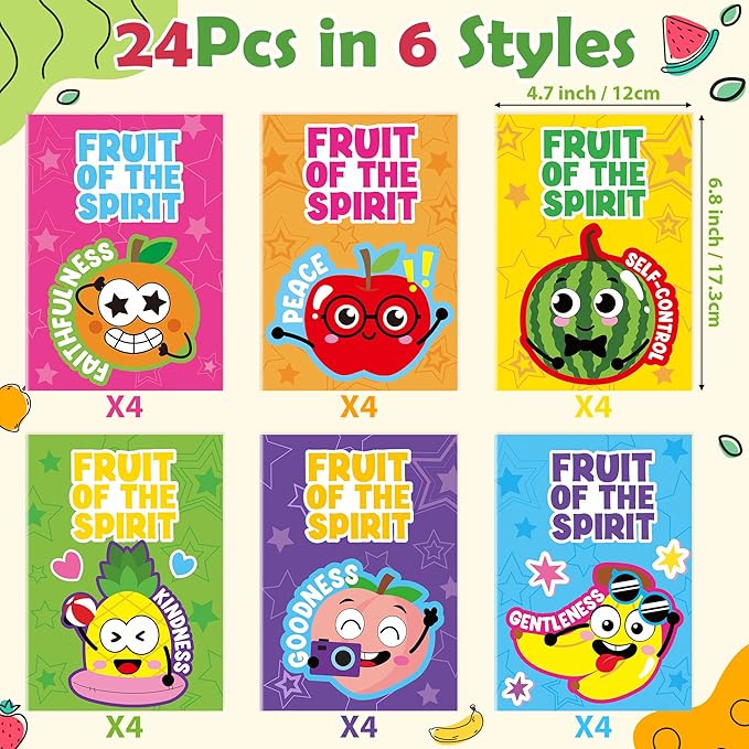 24Pcs Fruit of the Spirit Coloring Books - Religious Bible DIY Color-in Pages Booklet Bulk Drawing Holiday Christian Activity Supplies for Sunday School Classroom Reward Artwork Gift for Kids