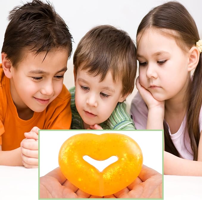 Wearable Squishy Stress Relief Toys, Glitter Heart Stress Relief Toy,Crystal Glitter Bracelet Soft Sensory Fidget Toys,Kids Party Favors,Classroom Rewards,Goody Bag Stuffer (Orange)