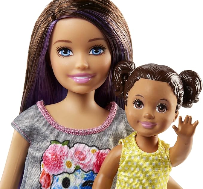 Barbie Skipper Babysitters Inc 2 Dolls & Accessories, Set with Brunette Skipper Doll, Small Doll & Bouncy Stroller (Amazon Exclusive)