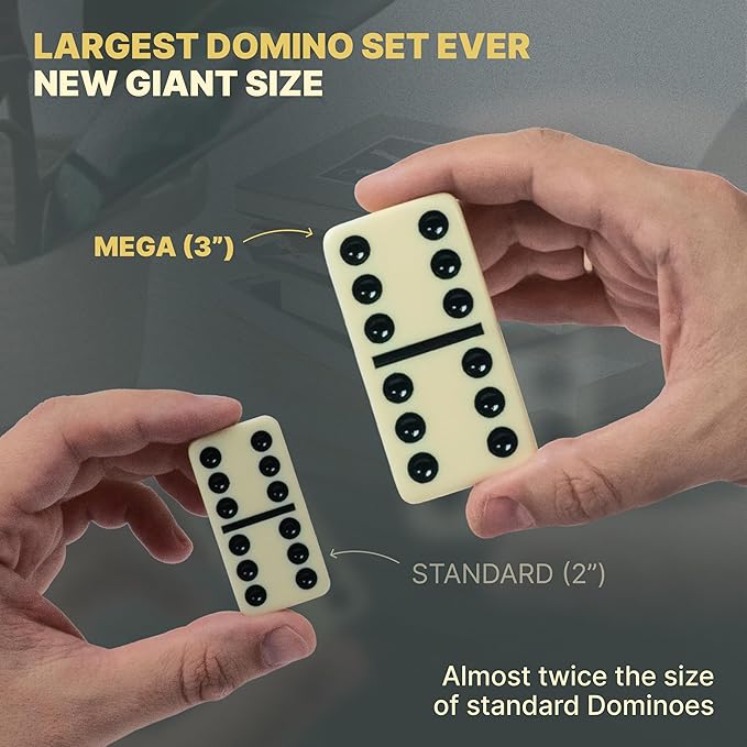 Mega Large 3" Dominoes Set for Adults and Kids – Dominoes Double 6 Classic Board Games – Double Six Dominoes Set with 28 Tiles and Gift Case, Juegos de Mesa (MEGA)