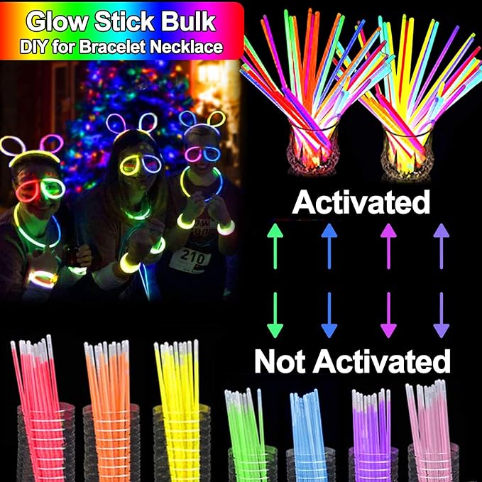 112 Pcs New Years Eve Glow in The Dark Party Supplies 2025, Glow Sticks Bulk LED Neon Party Favor Light Up Toys Gifts Kids Adult 100 Glow Sticks Necklaces Bracelets/6 Light Up Glasses/6 Led Headbands