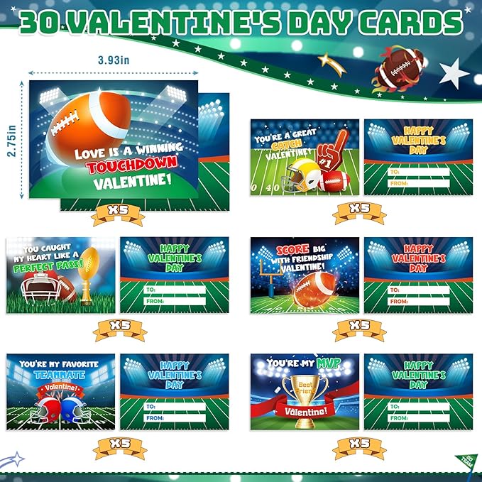 Valentines Day Gifts for Kids, 30 Pack Mini Sports Soccer Football Stress Ball with Valentines Day Cards for Kid Classroom Exchange, School Toddler Party Favor, Class Boy Girl Valentine Day Gift