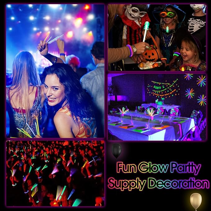 100Pcs Glow Sticks,Glow In The Dark Sticks,8" Glowsticks Light Up Sticks Party Favors for Kids Adults, Glow Sticks Bulk with Connectors for Necklaces Bracelets Party Supplies
