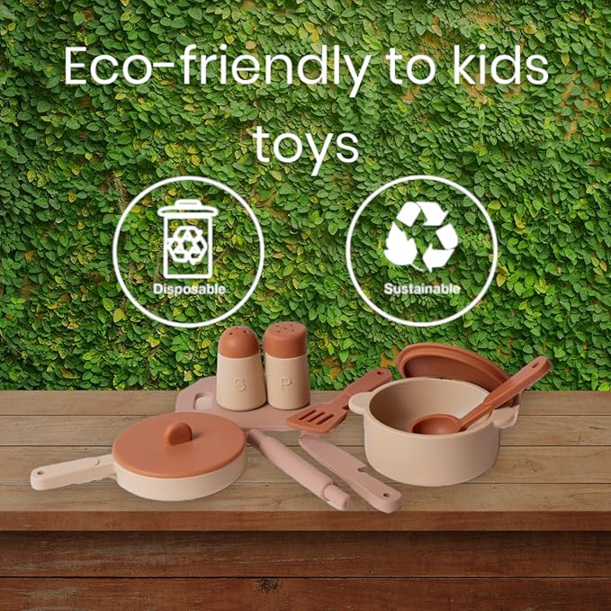 Food-Grade Silicone Kid Play Kitchen Accessories – 9Pcs Kids Toy Kitchen Accessories Set with Play Pots and Pans – Sets for Kids Kitchen Pretend Play – Pretend Play Kitchen Toy Set for Cooking