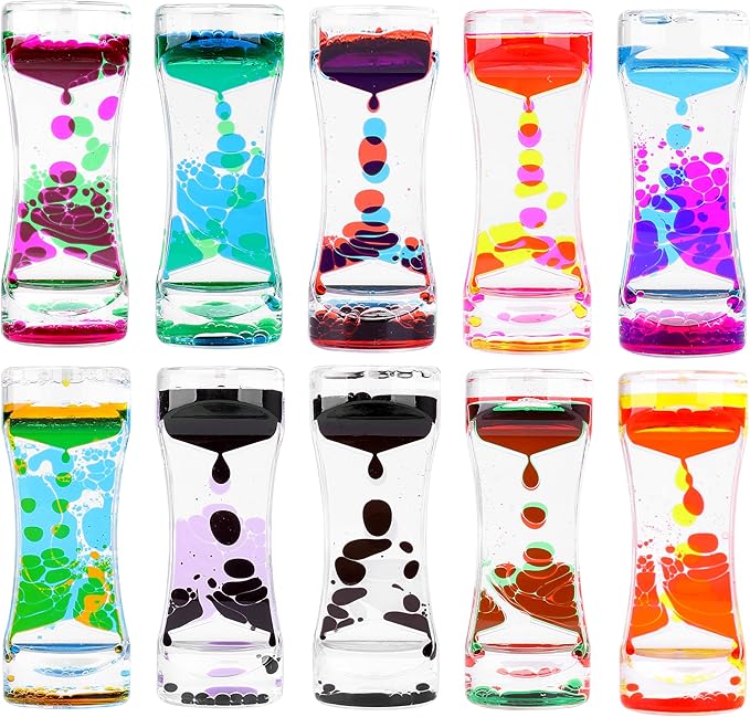 Oneshow Liquid Motion Bubbler Colorful Oil and Water Sensory Toys Hourglass Bubbler Timer Activity Fidget Toy for Kids and Teenager Calm Stress Relief Desk Toys for Office for Adults Gifts (10 Pack)