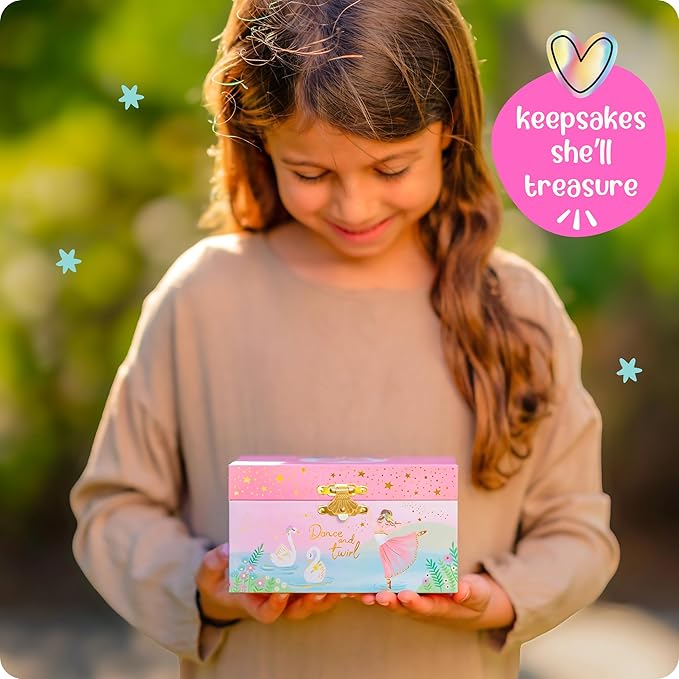 Musical Ballerina Jewelry Box for Girls - Kids Music Box with Spinning Ballerina, Ballet Birthday Gifts for Little Girls, Jewelry Boxes, 6 x 4.7 x 3.5 in - Ages 3-10,Pink