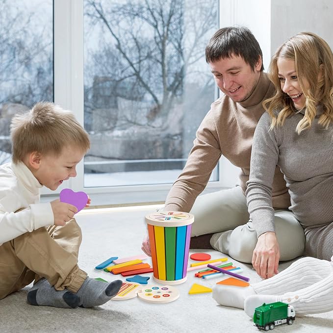 Montessori Toys for 1-3 Year Old, Wooden Color Sorting Learning Toys for Toddlers, Fine Motor Skills Toys for 2-3, Sensory Development Educational Matching Games, 18 Month Old Toys Baby Boys Girls