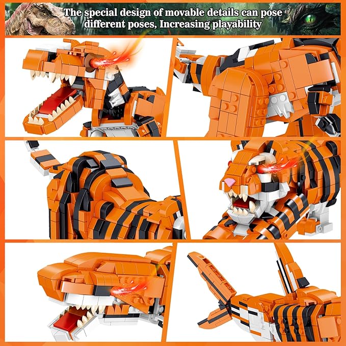 1030 Piece STEM Building Toys-3in1 Mini Transforming Toy Building Set with Dinosaur/Tiger/Shark Building Kit, Educational Toy for Kids 6-12, Christmas Birthday Gifts for Girls Boys Ages 8-14+