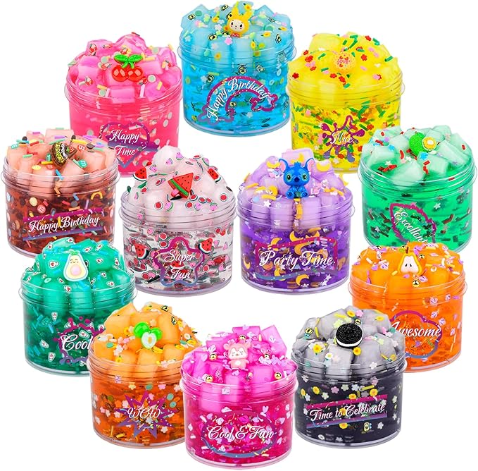 12 Pack Jelly Cubes Clear Slime Set Crystal Slime with Jelly Cubes Party Favors Holiday Birthday Toys for Kids Christmas Toys for Boys and Girls