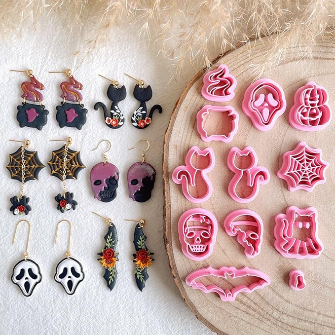 KEOKER Halloween Polymer Clay Cutters - 12 Shapes Cutters for Polymer Clay Jewelry Ghost