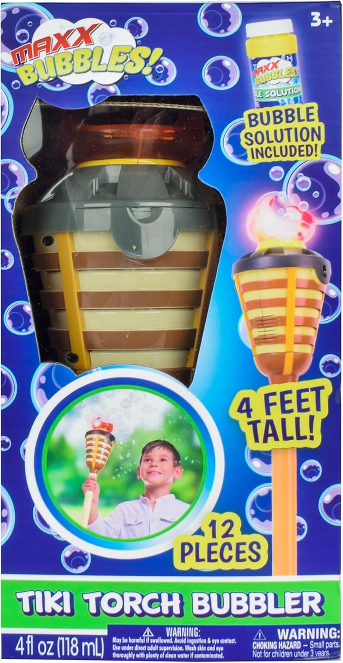 Tiki Torch Bubbler - Valentine's Bubble Machine with Lights and Music, Bubble Blower and Wand, Rechargeable Outdoor Toy for Kids Teens Birthday Party, 4 Feet Tall, Includes 4oz Bubble Solution