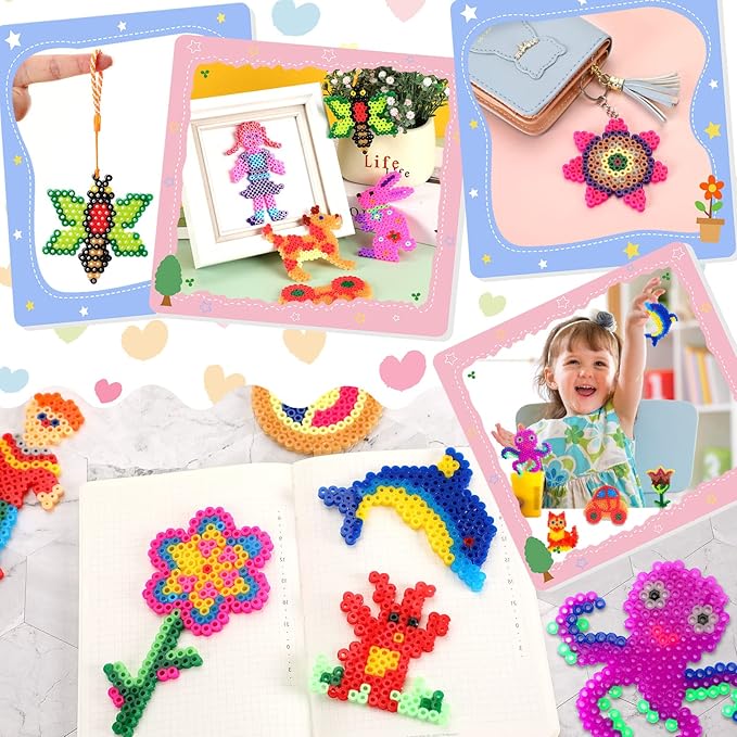 20 Pieces 5mm Fuse Beads Pegboards Clear Animal Shape Plastic Pegboards Craft Tray with 20 Pieces Colorful Cards for Kids DIY Craft Beads (Pack of 2)