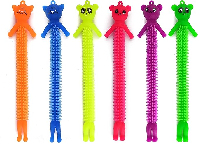Special Supplies Kid’s Sensory Toys Fidget Strings with Cute Animal Faces, Set of 12, Tactile Stimulation for Hand-Eye Coordination, Textured Stretchy Silicone, Fun for Girls and Boys