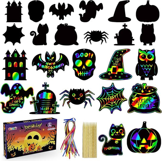 OHOME Halloween Party Favors - 48 PCS Halloween Magic Rainbow Scratch Paper Cards Set,Halloween Games for Kids - Kids Halloween Treats Toys Gifts Party Supplies | Halloween Crafts for Kids